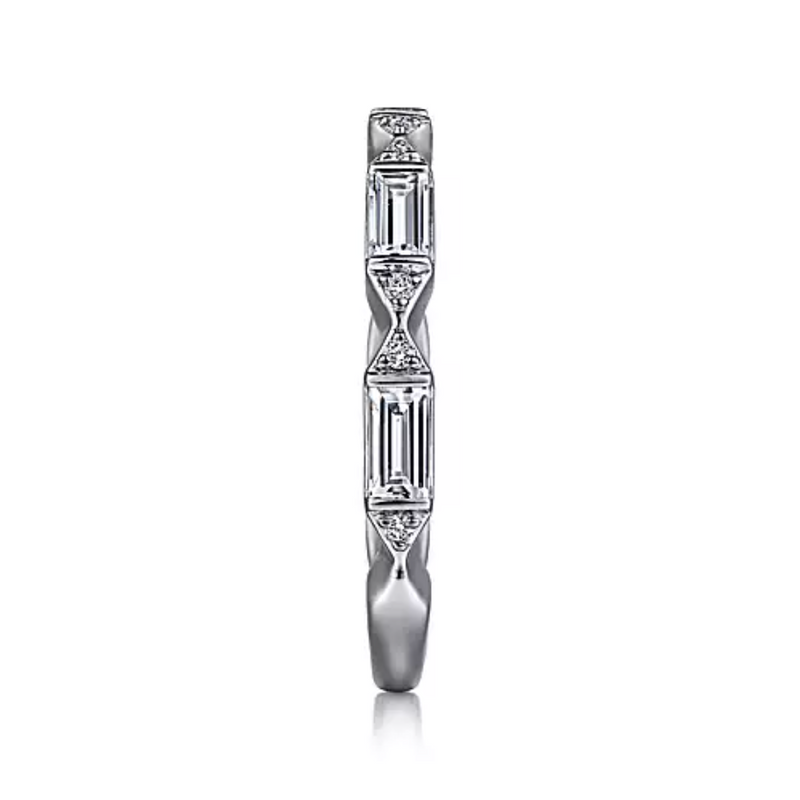 14K White Gold Baguette and Round Diamond Scalloped Band - Bay Hill Jewelers