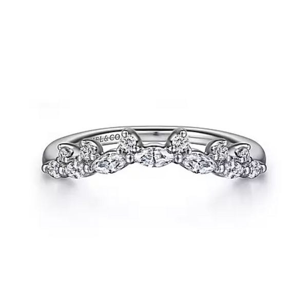 14k White Gold Marquis and Round Diamond Contour Band - Bay Hill Jewelers