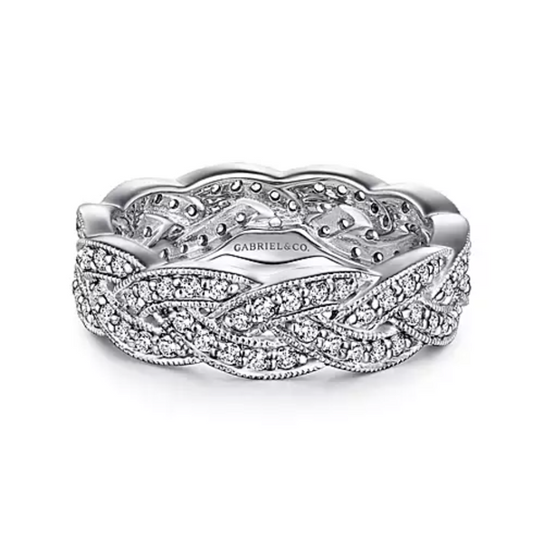 14K White Gold Twisted Diamond Rows Stackable Eternity Ring - Bay Hill Jewelers