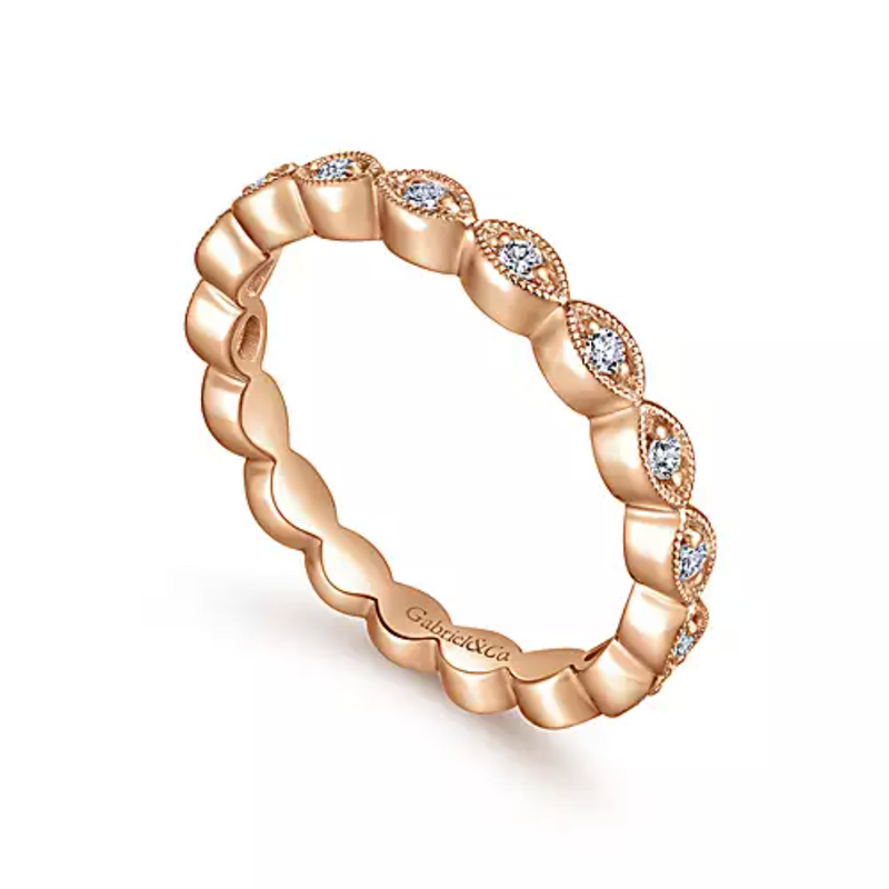 14K Rose Gold Vintage Style Diamond Wedding Band - Bay Hill Jewelers