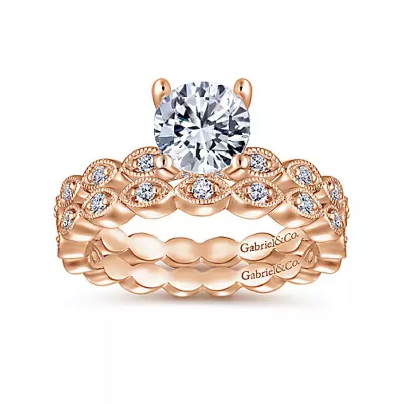 14K Rose Gold Vintage Style Diamond Wedding Band - Bay Hill Jewelers
