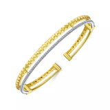 14K Yellow and White Gold Split Cuff with Pyramids and Diamonds - Bay Hill Jewelers