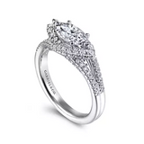 14K White Gold Horizontal Marquise Halo Diamond Engagement Ring - Bay Hill Jewelers