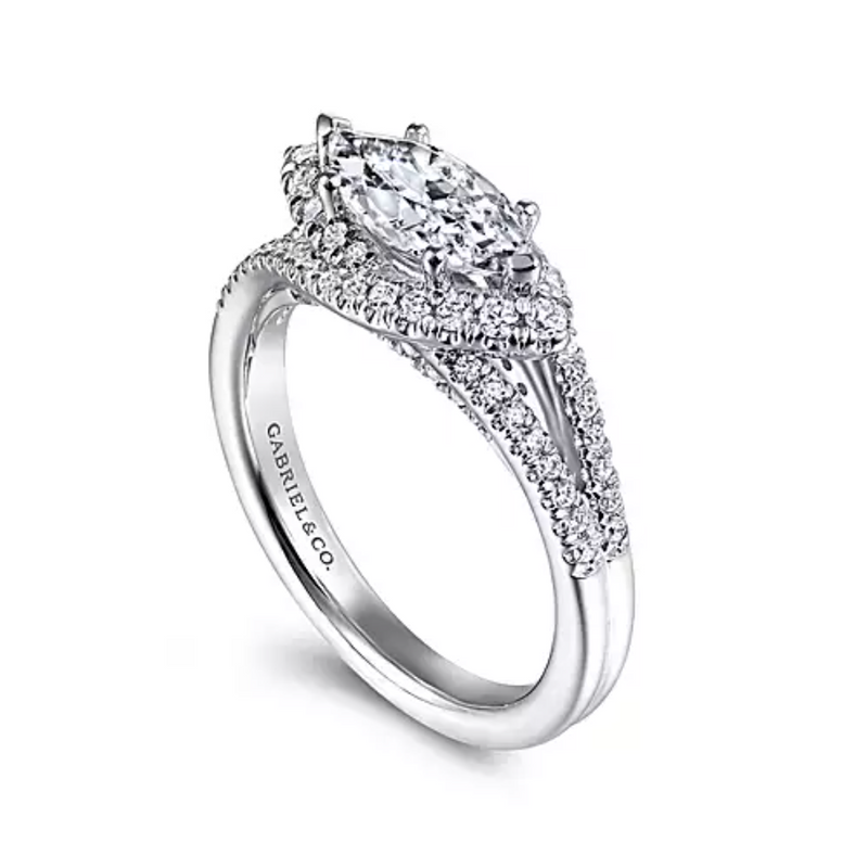 14K White Gold Horizontal Marquise Halo Diamond Engagement Ring - Bay Hill Jewelers