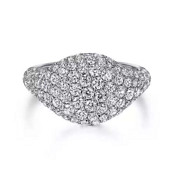 14K White Gold Diamond Pave Cluster Signet Ring - Bay Hill Jewelers