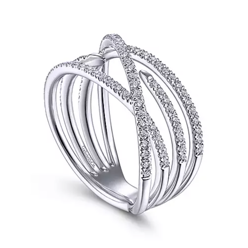 14K White Gold Diamond Criss Cross Ring - Bay Hill Jewelers