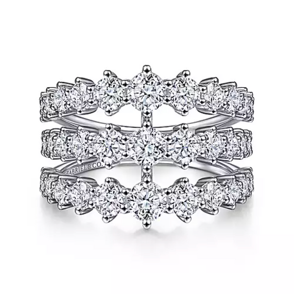 18K White Gold Wide Three Row 2.89 cttw Diamond Ring – Bay