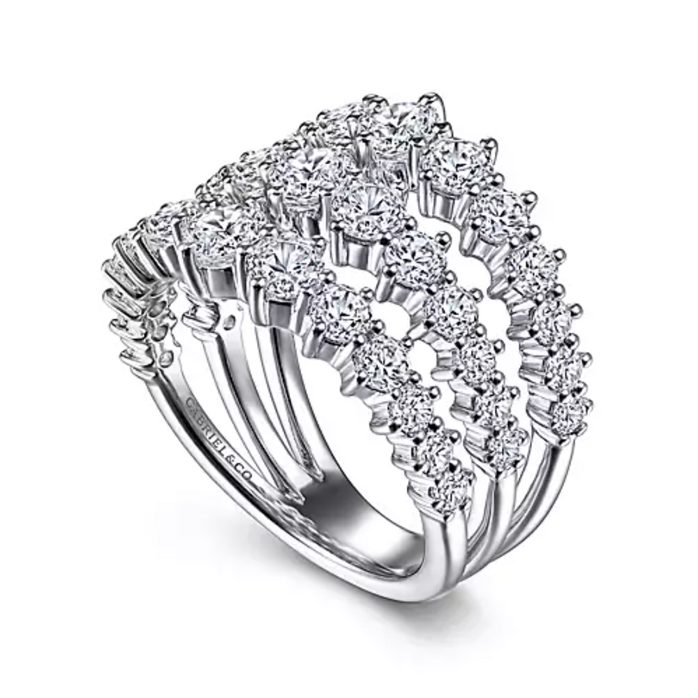18K White Gold Wide Three Row 2.89 cttw Diamond Ring – Bay
