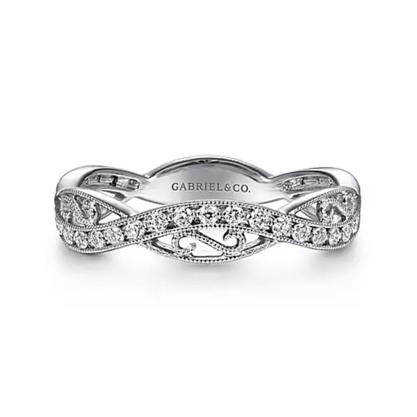 14K White Gold Twisted Filigree Diamond Stackable Ring - Bay Hill Jewelers