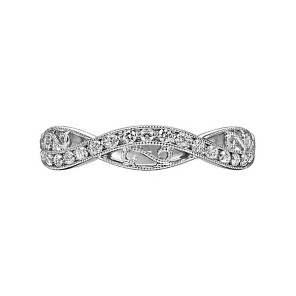14K White Gold Twisted Filigree Diamond Stackable Ring - Bay Hill Jewelers