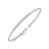 14K White Gold Bujukan Bead Cuff Bracelet with Bezel Set Diamond Stations - Bay Hill Jewelers