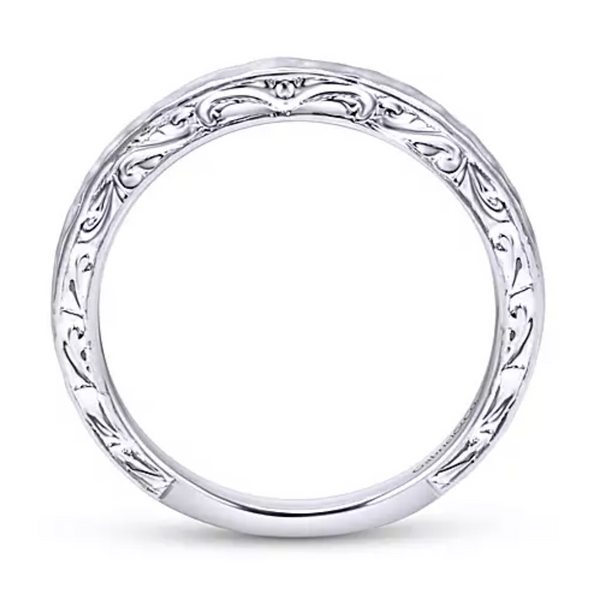 14K White Gold Brushed Band With Engraved Sides - Bay Hill Jewelers