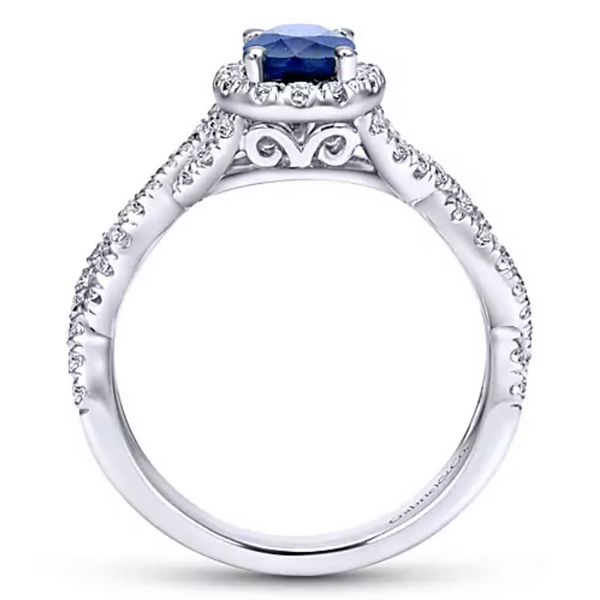 14K White Gold Oval Blue Sapphire Diamond Infinity Twist Ring - Bay Hill Jewelers