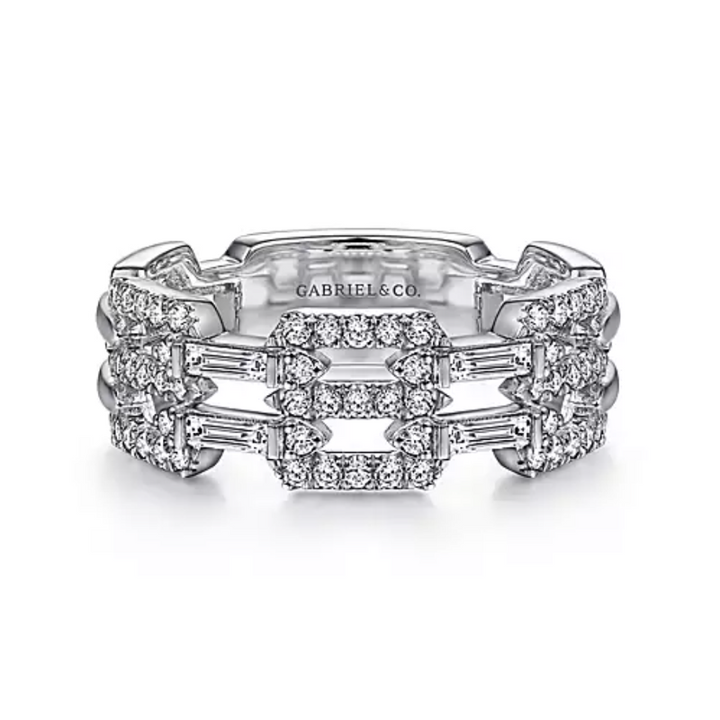 14K White Gold Two Row Diamond Link Ring - Bay Hill Jewelers