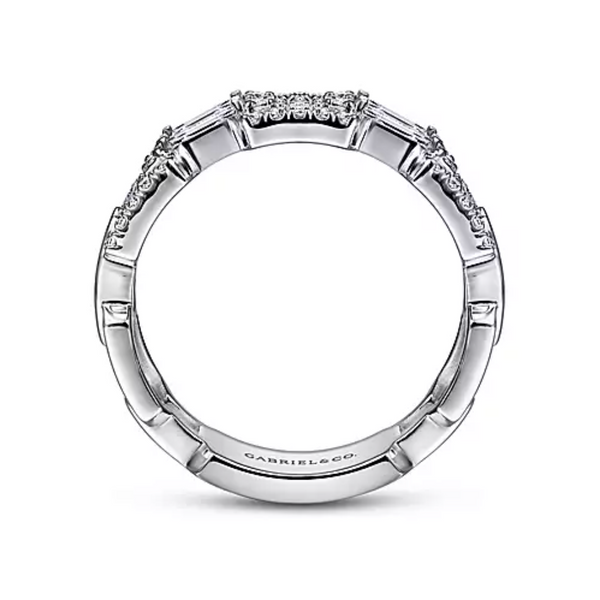 14K White Gold Two Row Diamond Link Ring - Bay Hill Jewelers