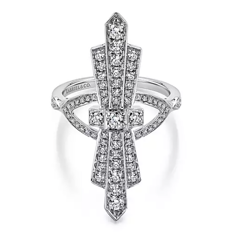 14K White Gold Art Deco Inspired Diamond Ring - Bay Hill Jewelers