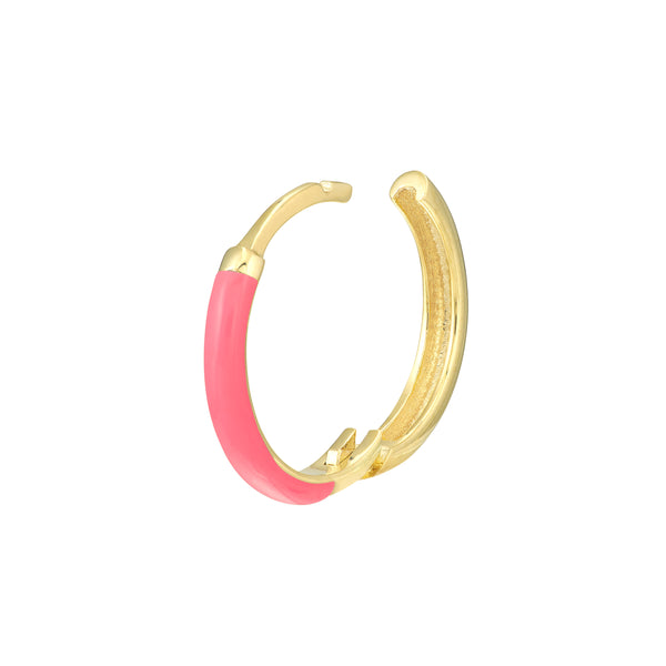 Neon Pink Enamel Huggie Hoop Earrings 14K YG - Bay Hill Jewelers