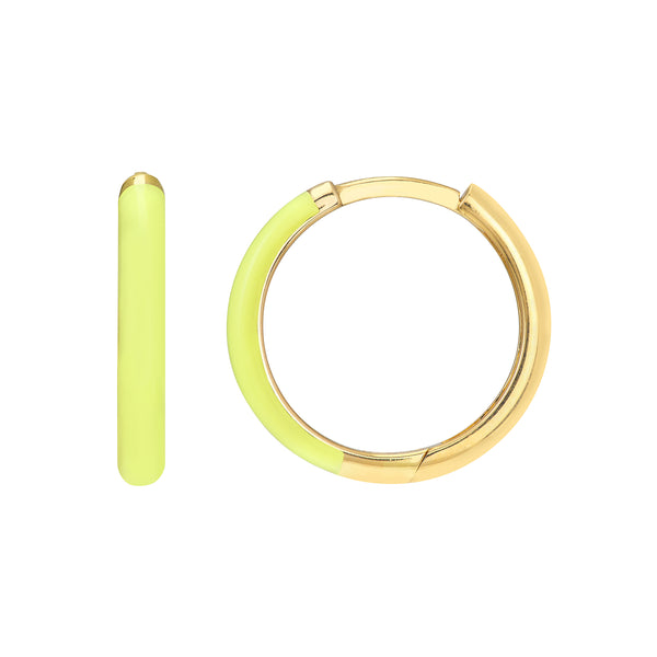 Neon Yellow Enamel Huggie Hoop Earrings 14k YG - Bay Hill Jewelers
