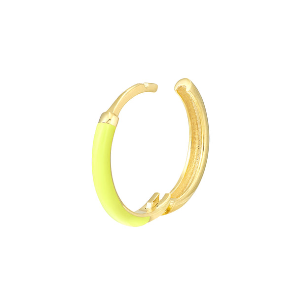 Neon Yellow Enamel Huggie Hoop Earrings 14k YG - Bay Hill Jewelers